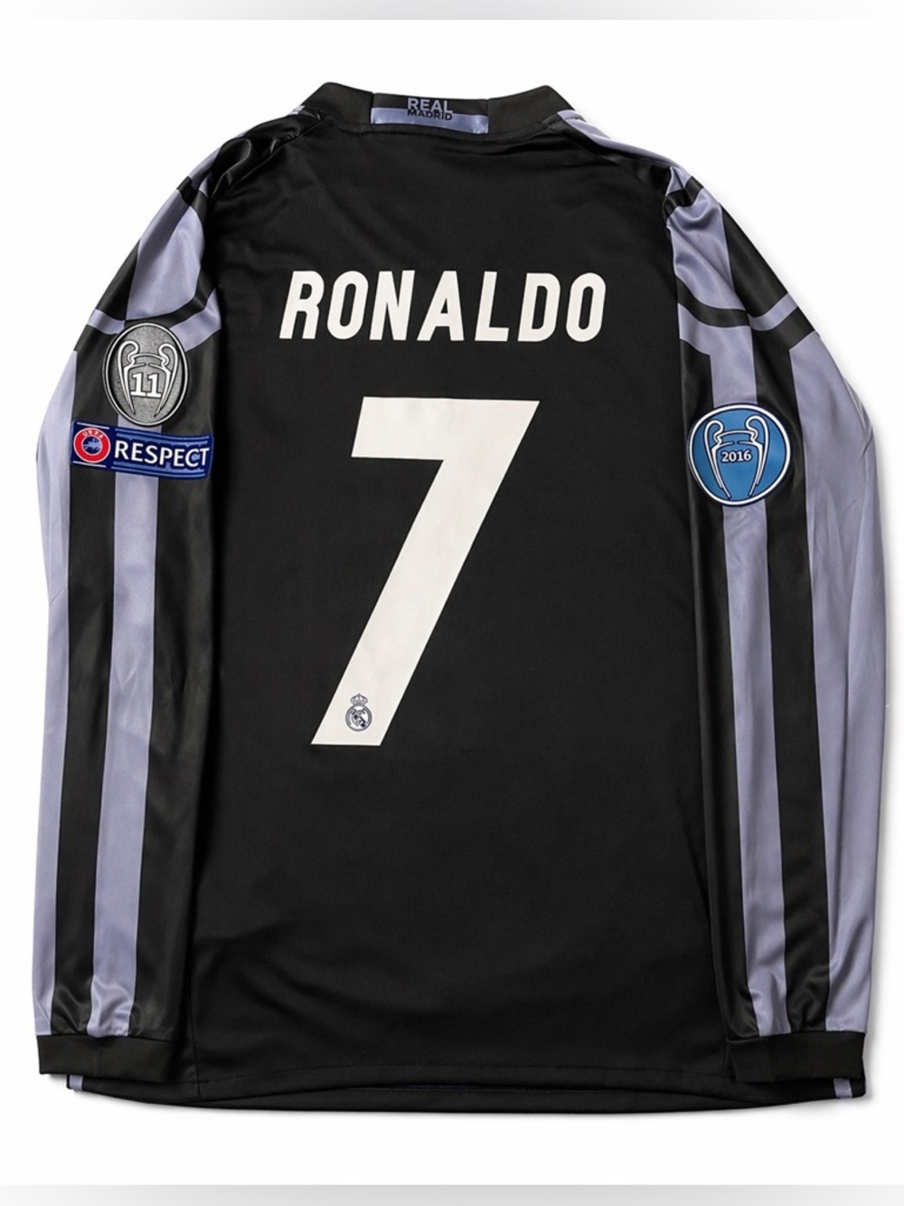 Ronaldo #7 Real Madrid Longsleeve 2016/2017 Black UCL Soccer Jersey